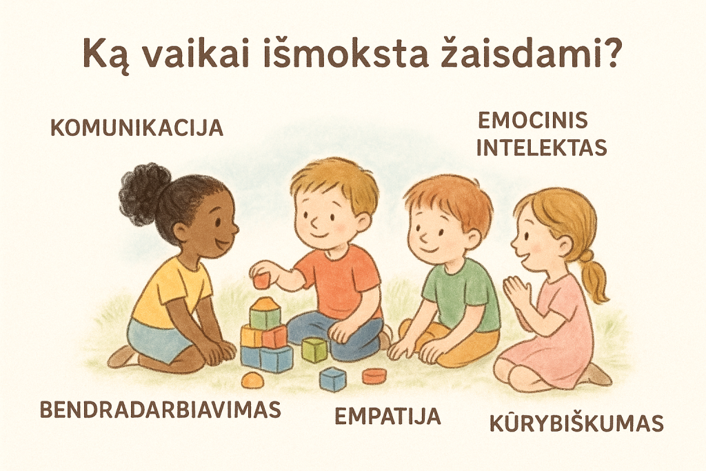 žaidimų nauda vaikams. AI sugeneruotas paveikslėlis
